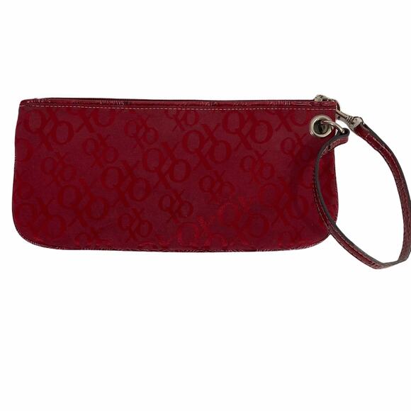 XOXO Red Wristlet Bag, small brocade fabric & vegan Leather clutch purse - Picture 3 of 8
